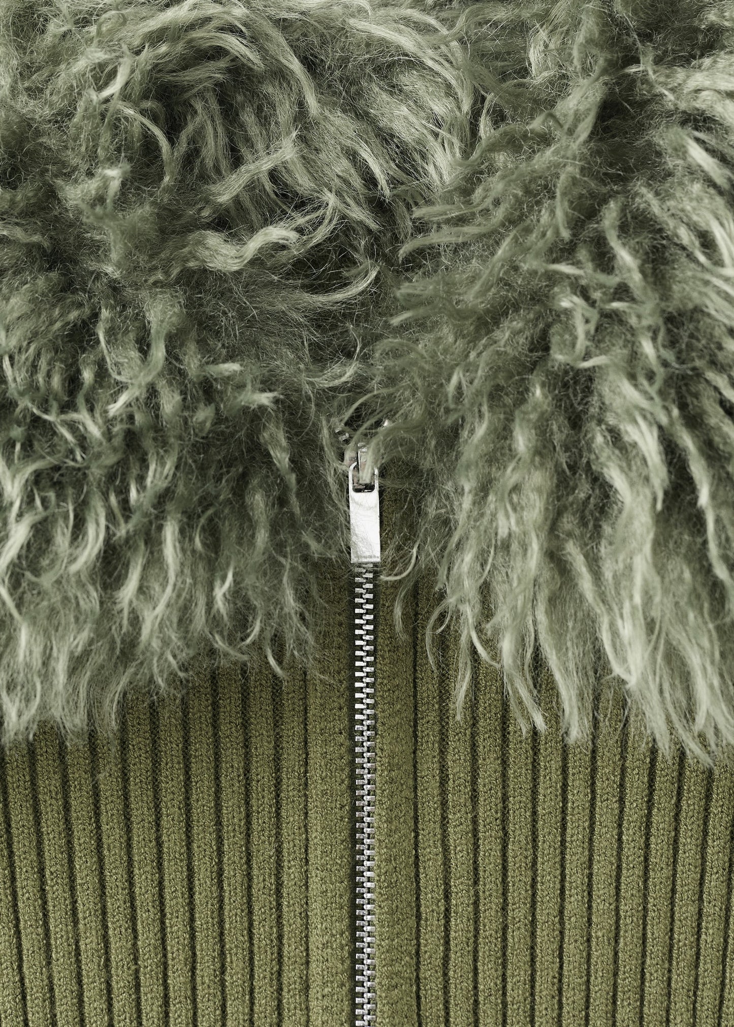 Combined zip-up faux fur cardigan