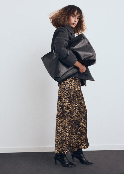 Leopard-print satin skirt