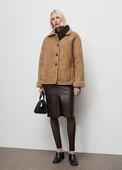 Faux-shearling leather-effect coat