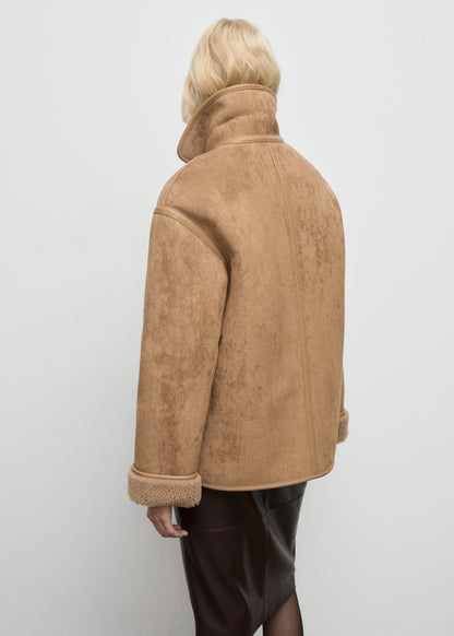 Faux-shearling leather-effect coat