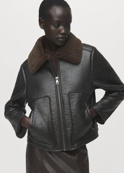 Leather-effect jacket with shearling collar