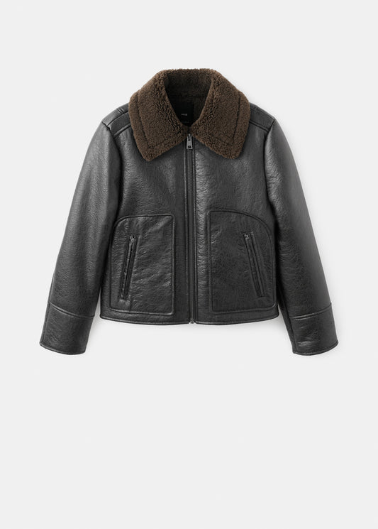 Leather-effect jacket with shearling collar