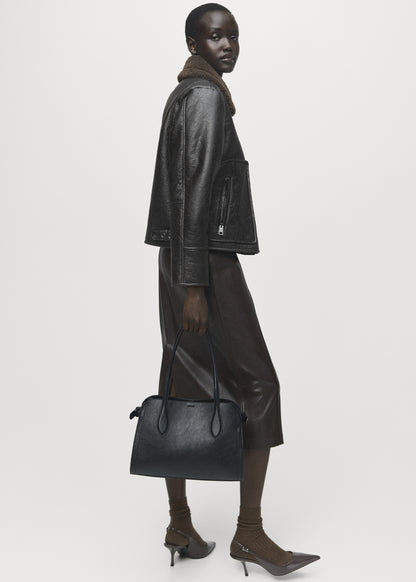Leather-effect jacket with shearling collar