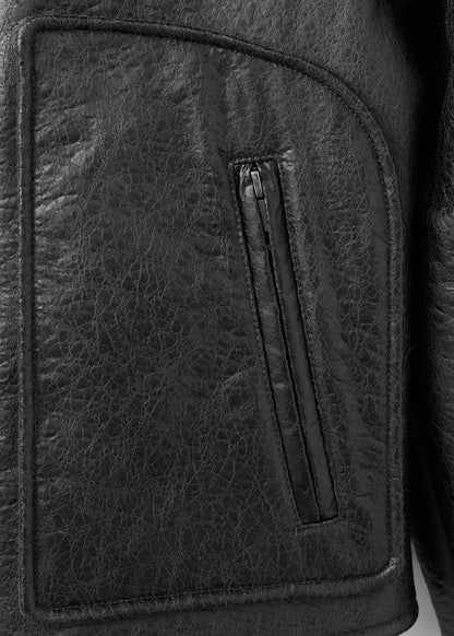 Leather-effect jacket with shearling collar