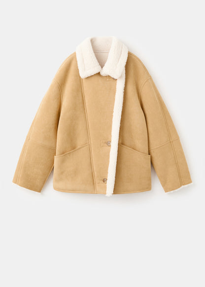 Suede-effect jacket with sheepskin collar