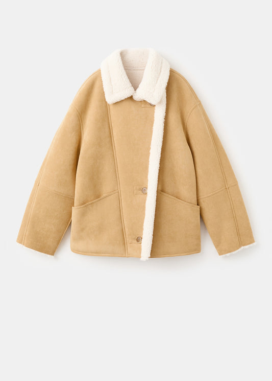 Suede-effect jacket with sheepskin collar