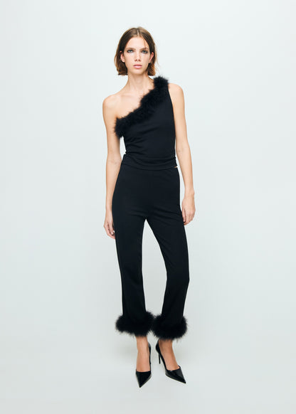 Capri trousers with feathers