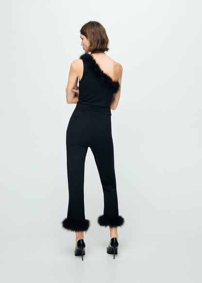 Capri trousers with feathers