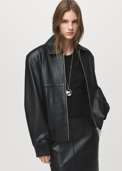 Leather bomber jacket