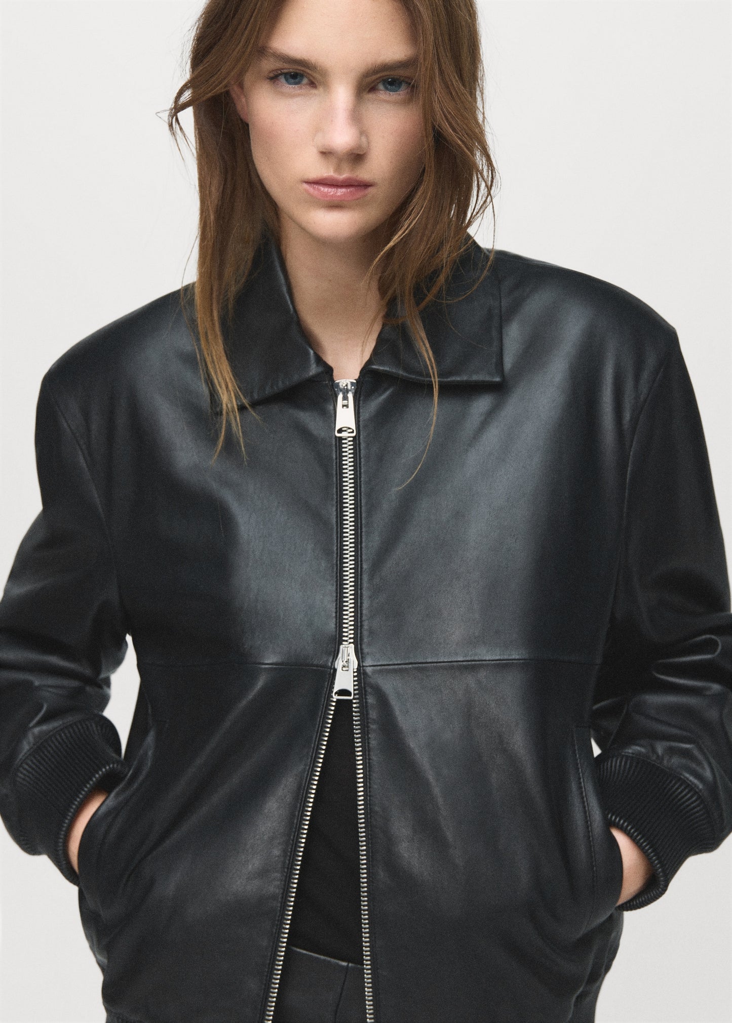 Leather bomber jacket