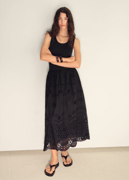 Cotton dress with openwork embroidery