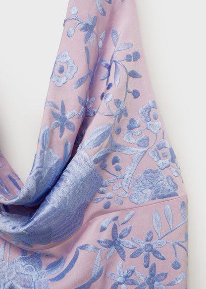 Asymmetrical dress with embroidered fringes