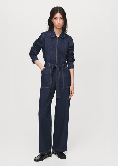 Belt denim jumpsuit