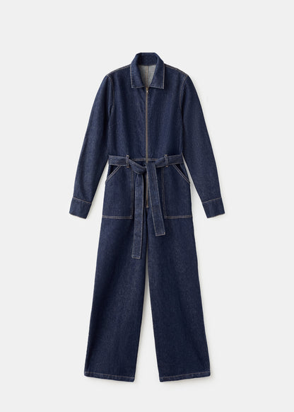 Belt denim jumpsuit