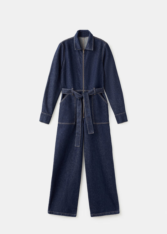 Belt denim jumpsuit