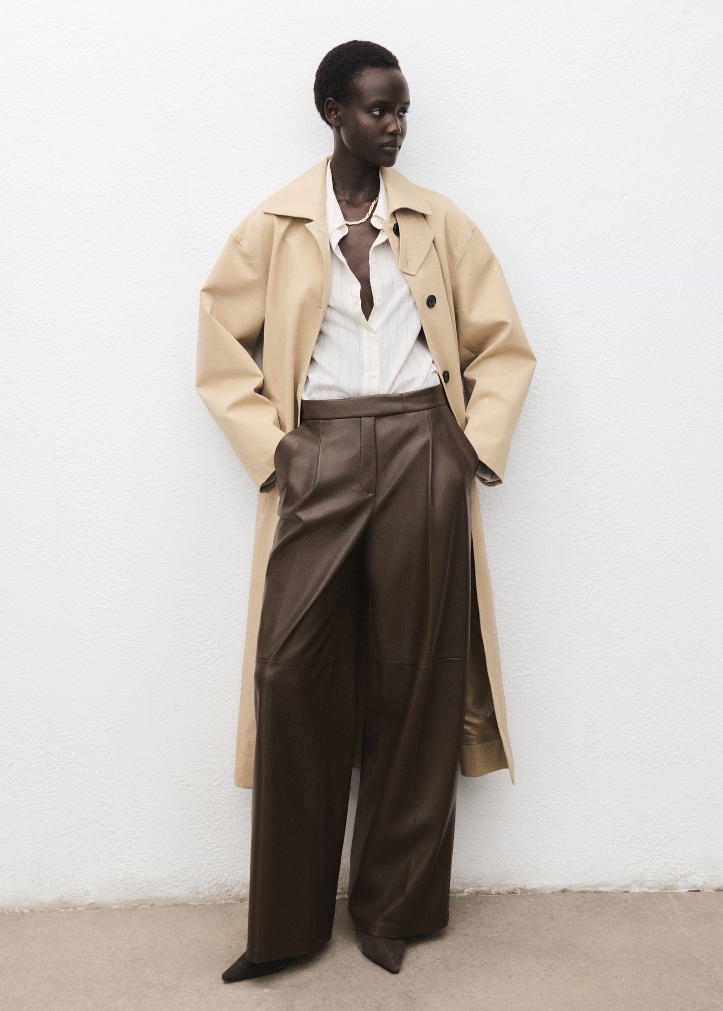 Wide leg faux leather trousers