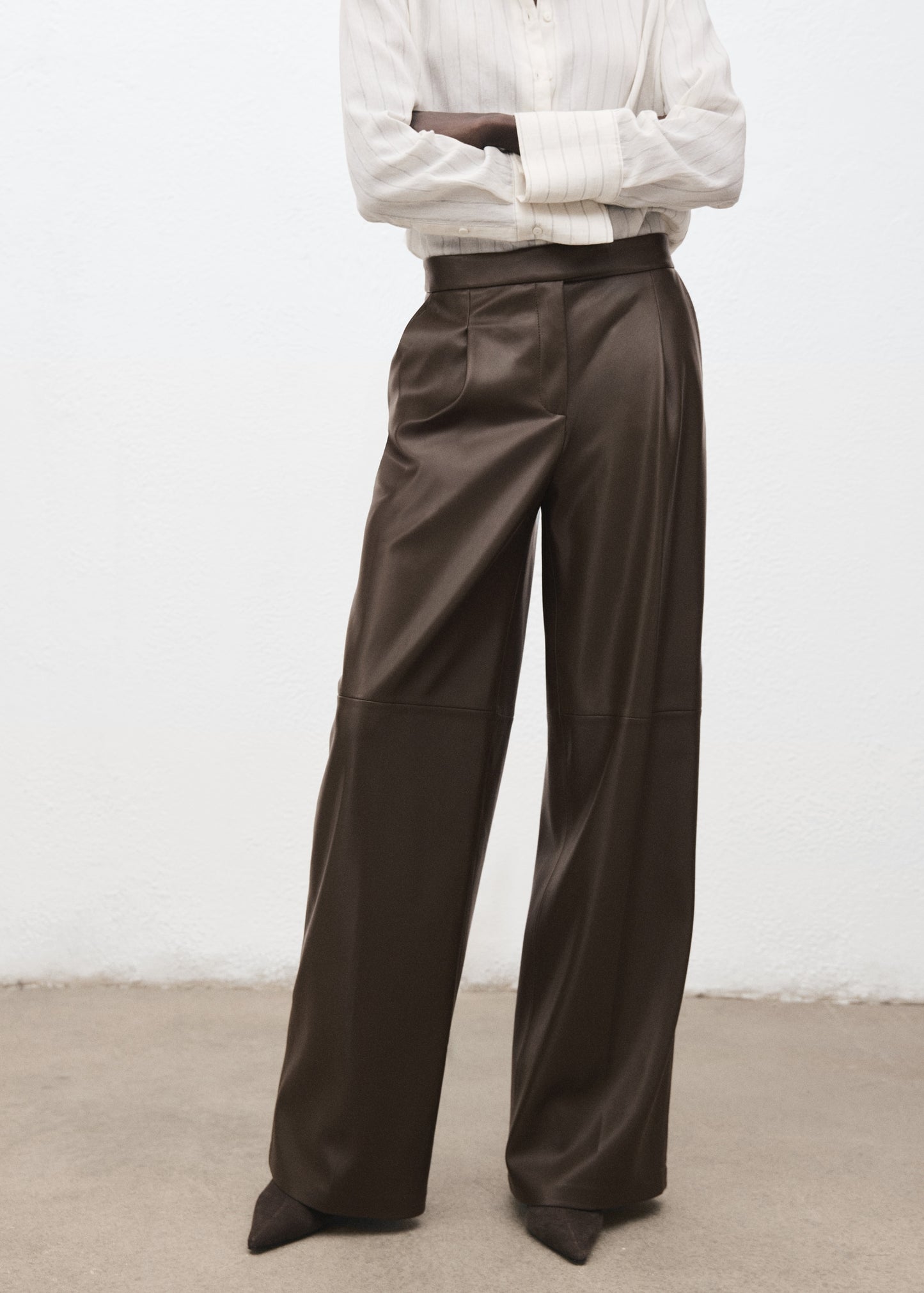 Wide leg faux leather trousers