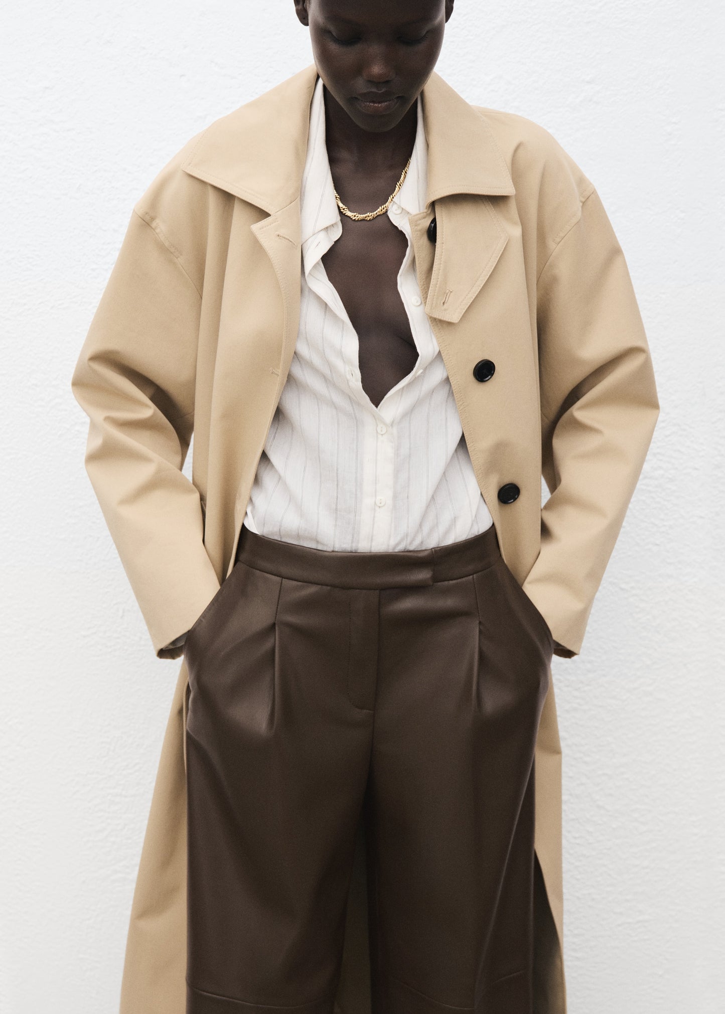 Wide leg faux leather trousers