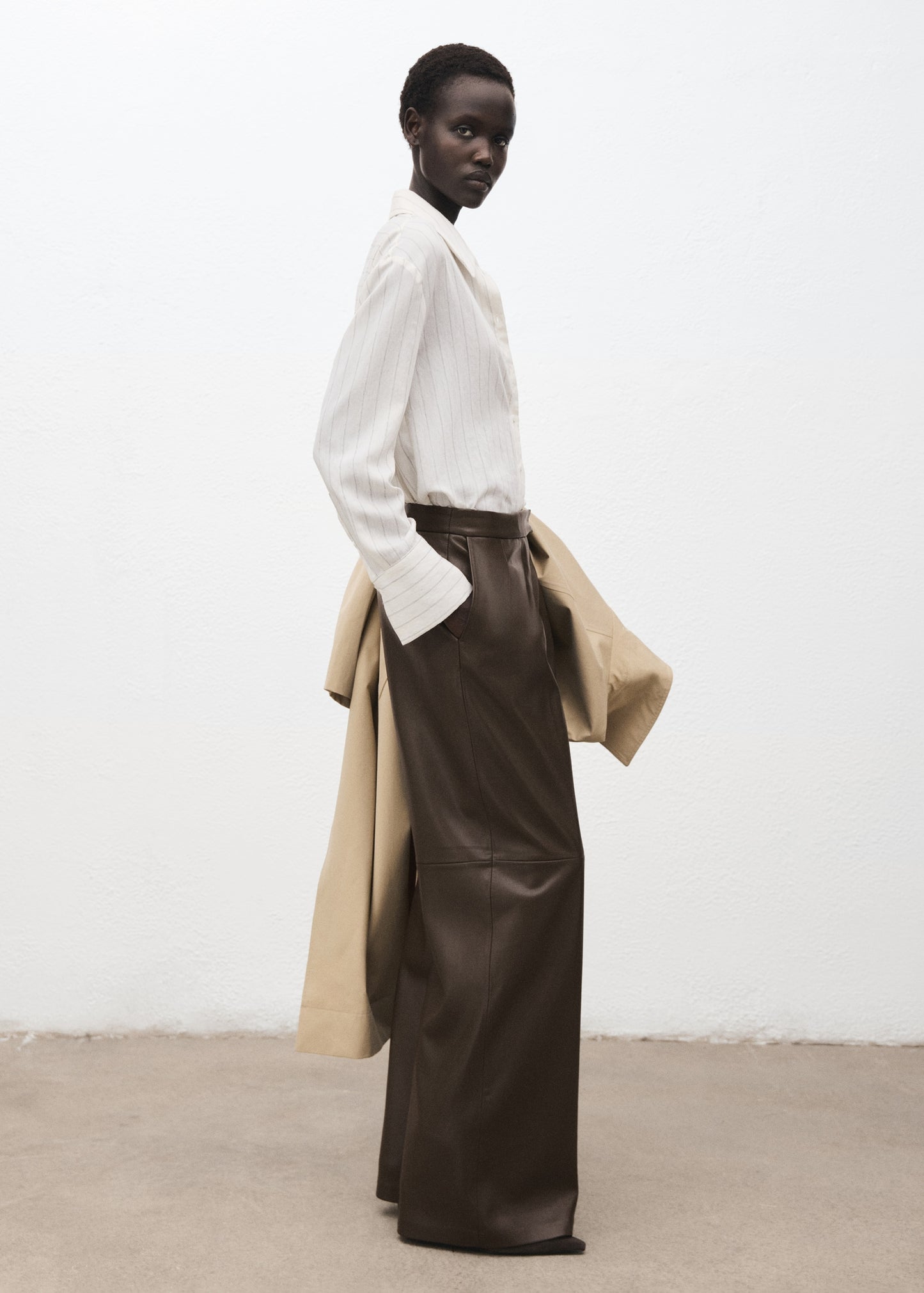 Wide leg faux leather trousers