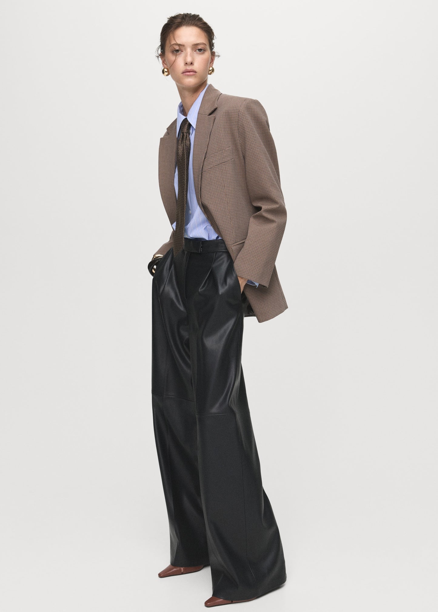 Wide leg faux leather trousers