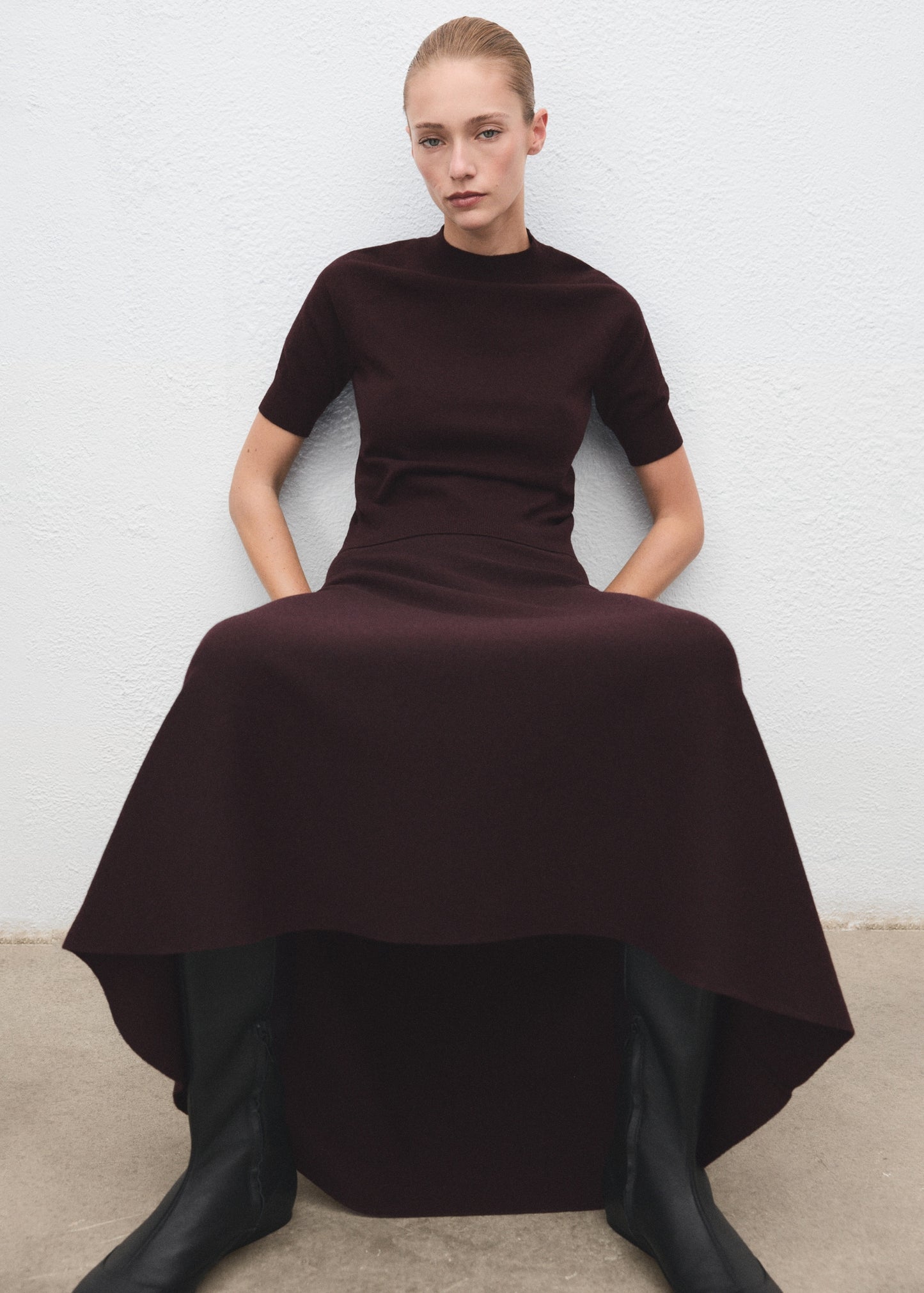 Wool-blend knitted skirt