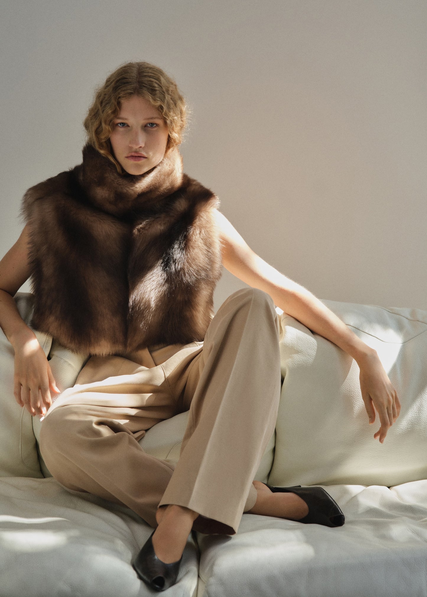 High collar fur vest