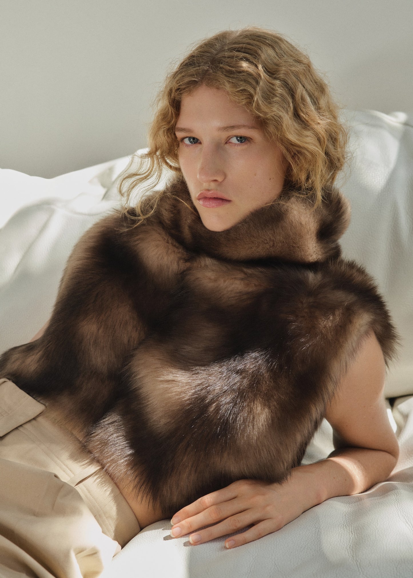 High collar fur vest
