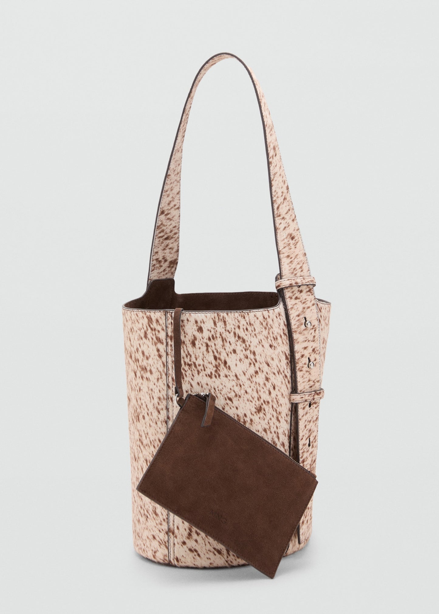 Leather and fur bucket bag