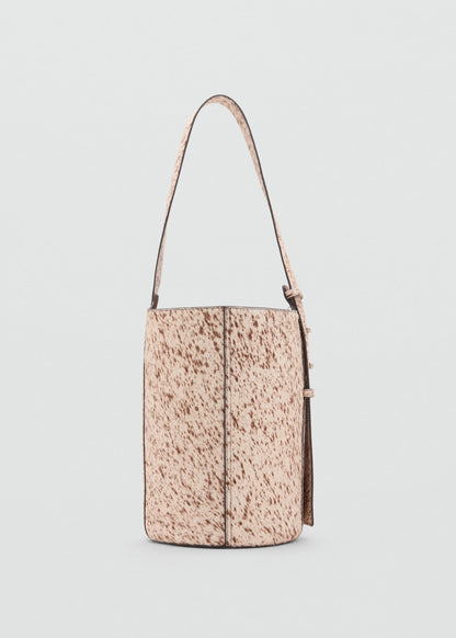 Leather and fur bucket bag