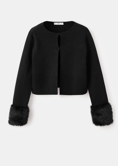 Cardigan with fur-effect cuffs