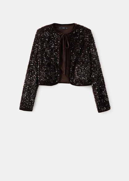 Velvet jacket with sequins and bow