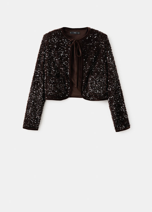 Velvet jacket with sequins and bow