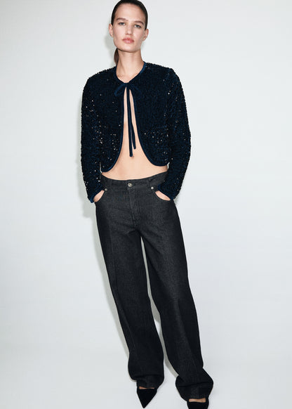 Velvet sequin bow blazer