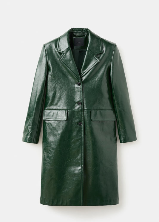 Long faux leather effect coat