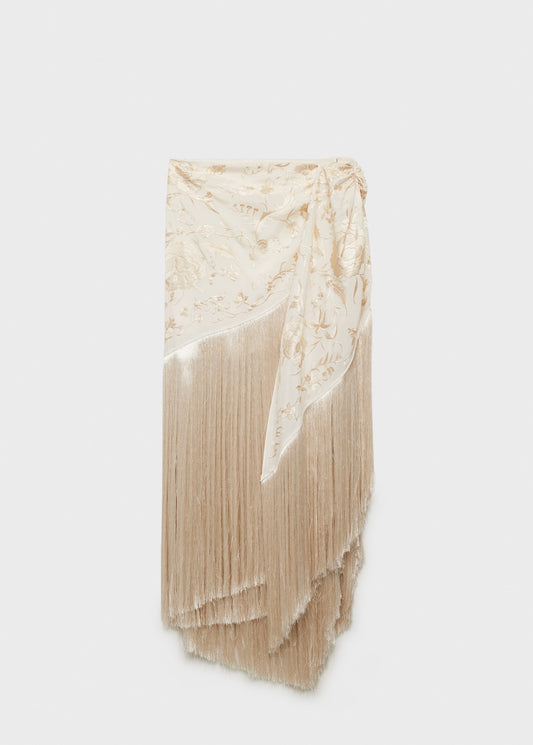 Embroidered fringe pareo-style skirt