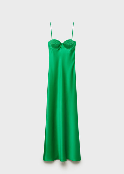 Satin-effect dress with corset neckline