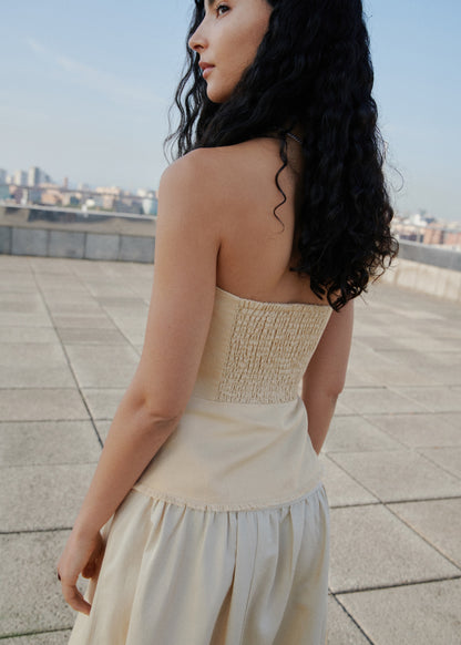 Strapless linen-blend top