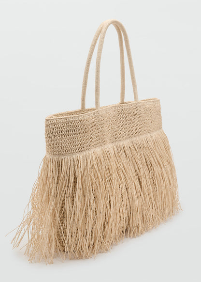 Natural fibre shoulder bag with fringes