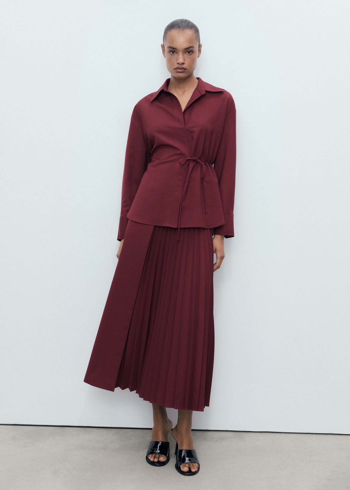 Pleated crossover skirt