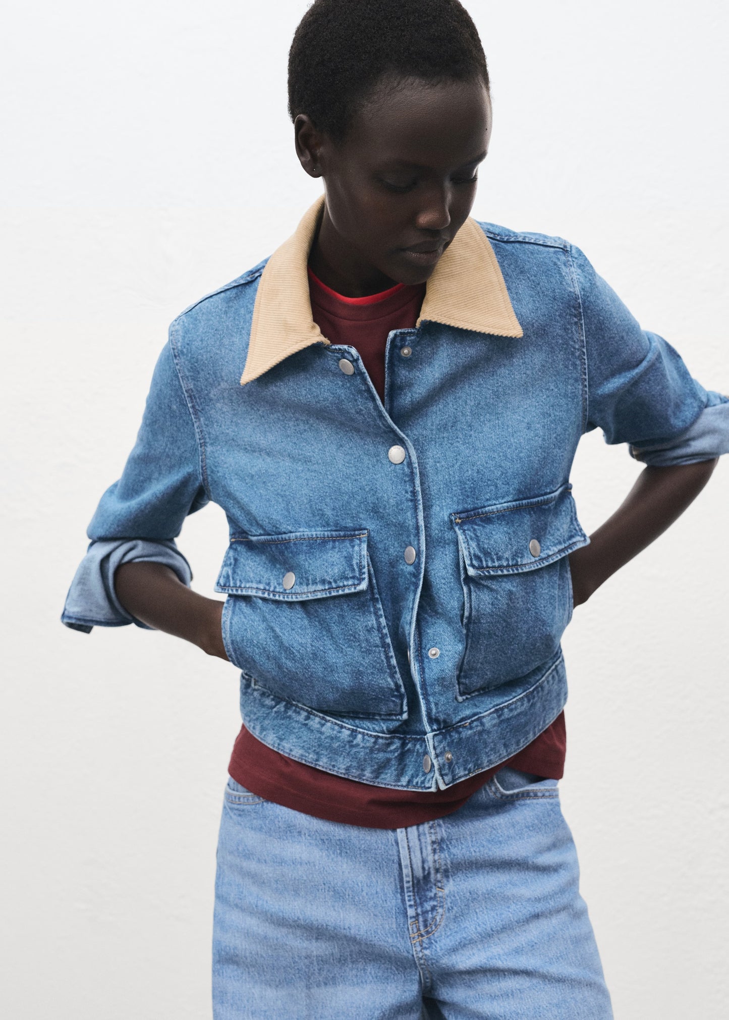 Corduroy collar denim jacket