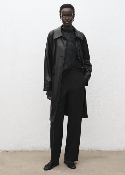 Long leather-effect trench coat with belt