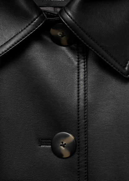 Long leather-effect trench coat with belt