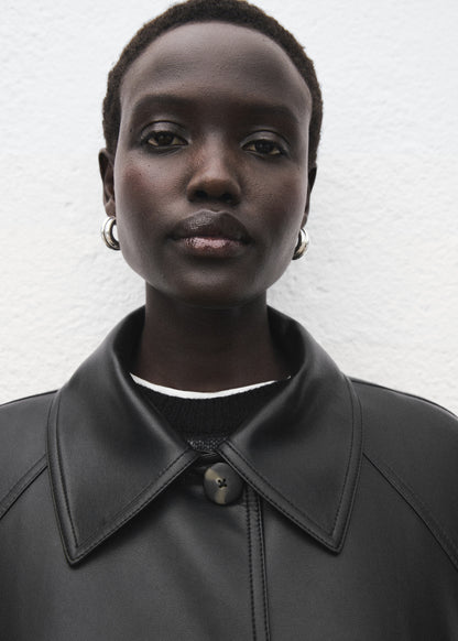 Long leather-effect trench coat with belt