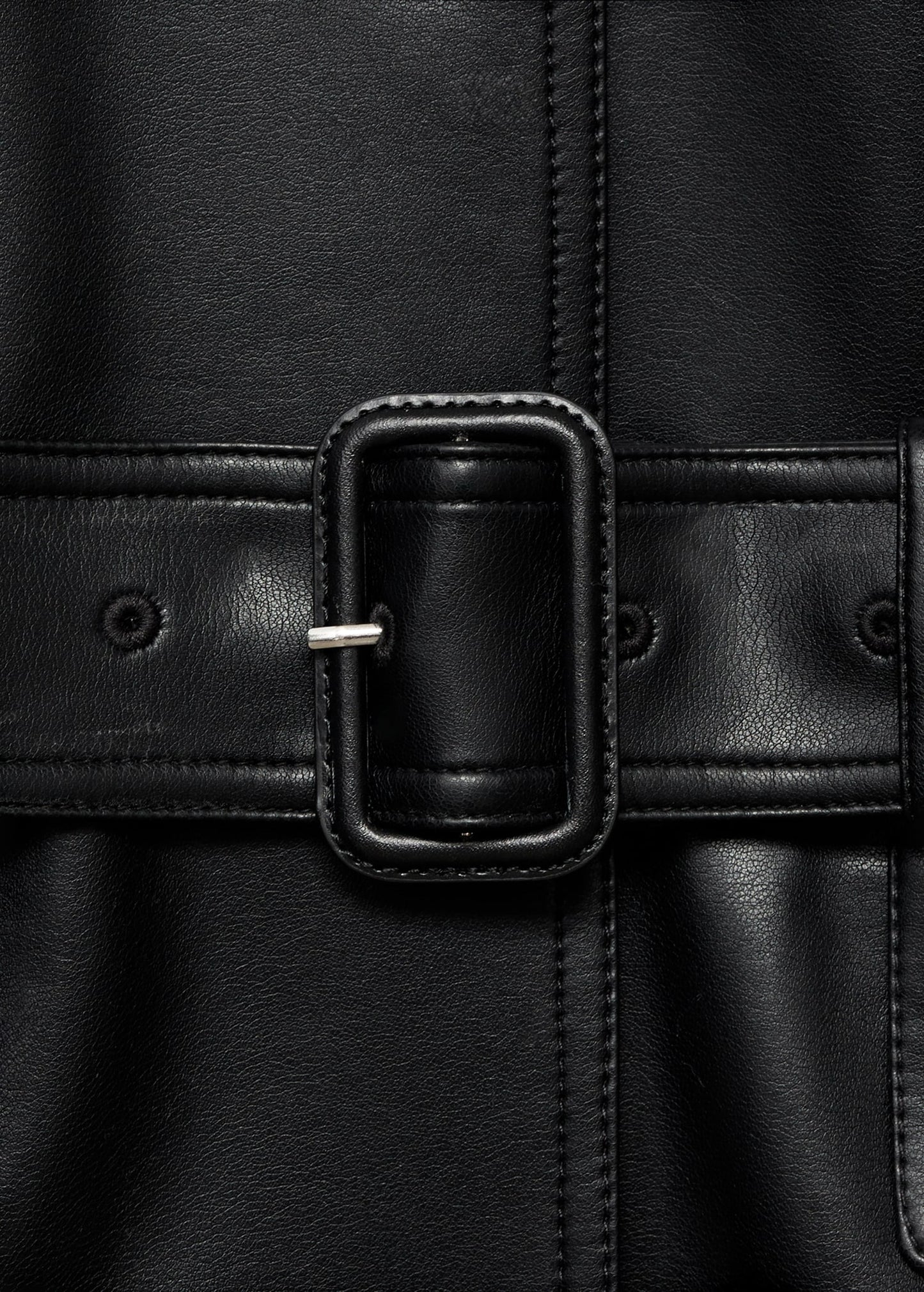Long leather-effect trench coat with belt