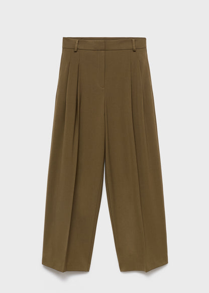 Wide-leg mid-rise pleated trousers