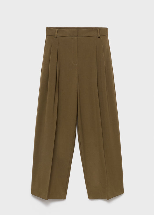 Wide-leg mid-rise pleated trousers