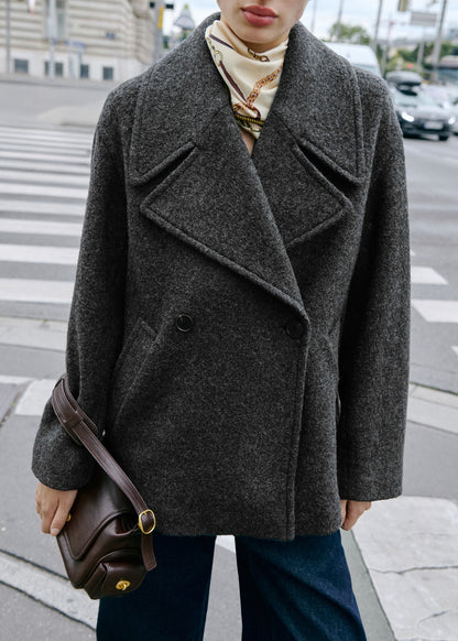 Wide lapel wool-blend coat