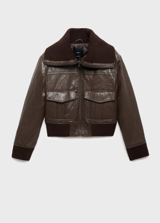 Leather-effect roll-neck jacket