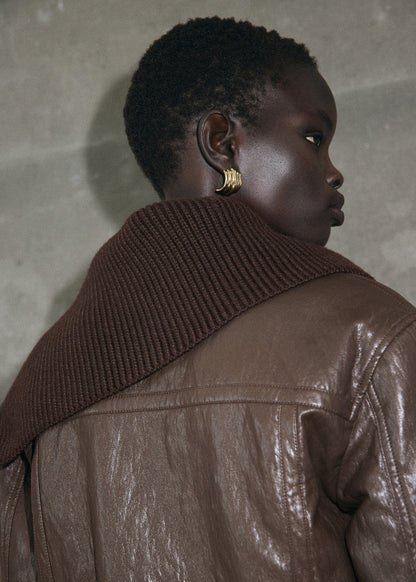 Leather-effect roll-neck jacket