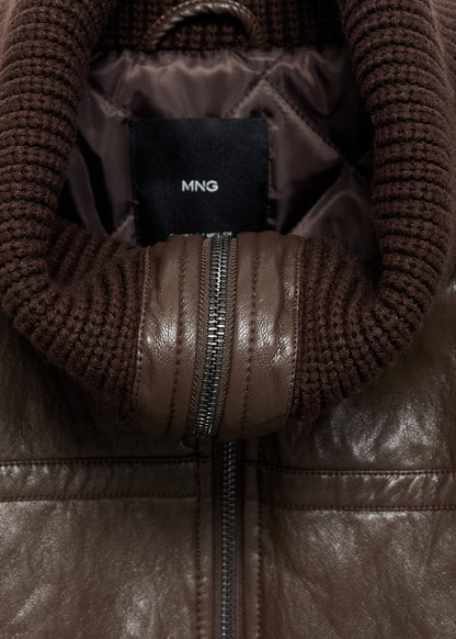 Leather-effect roll-neck jacket